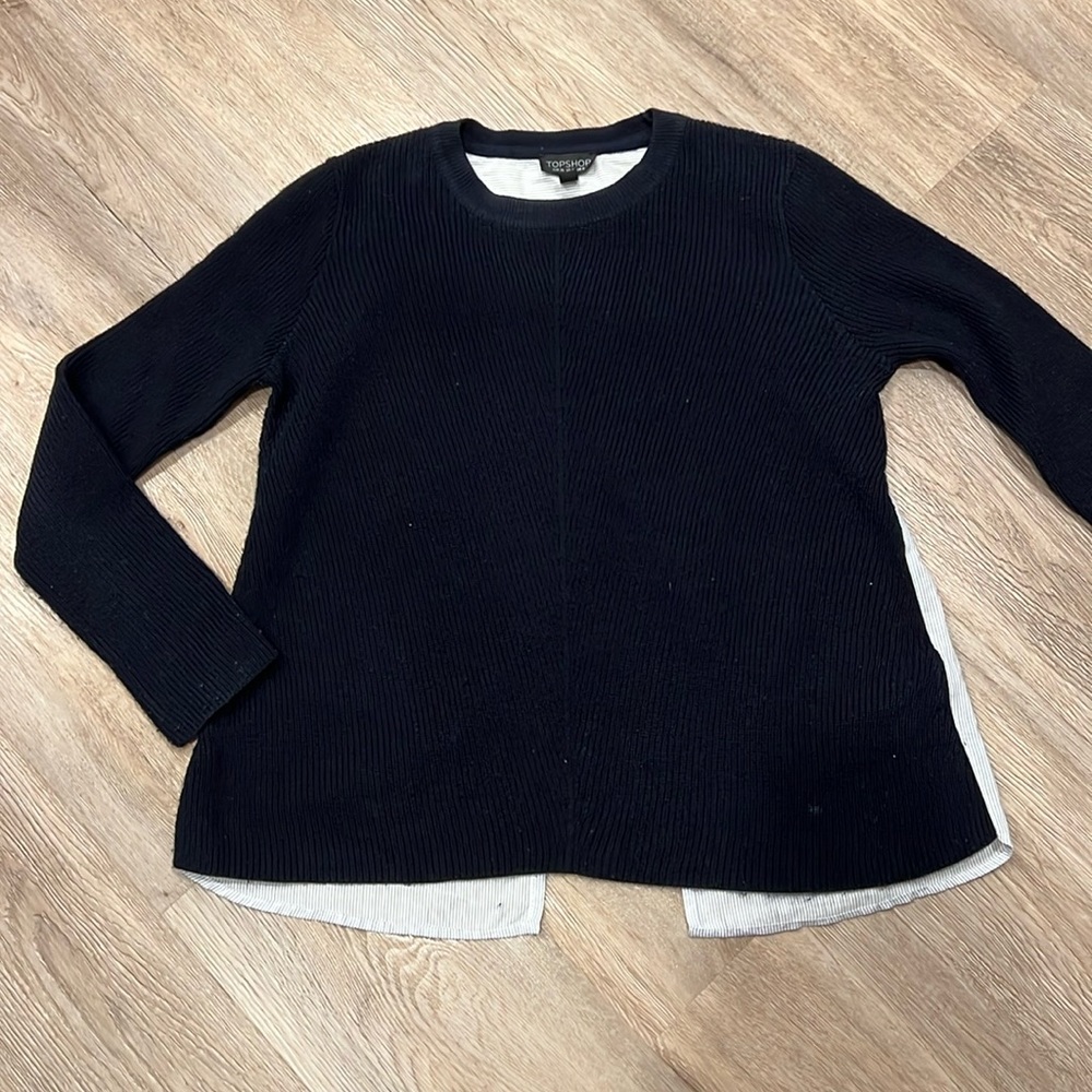 Top Shop, Striped Open Split Back, Navy Blue Sweater Size XS